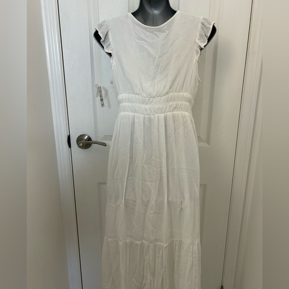 White V-Neck Midi Dress with Buttons Down Front, Sz S - Picture 6 of 9